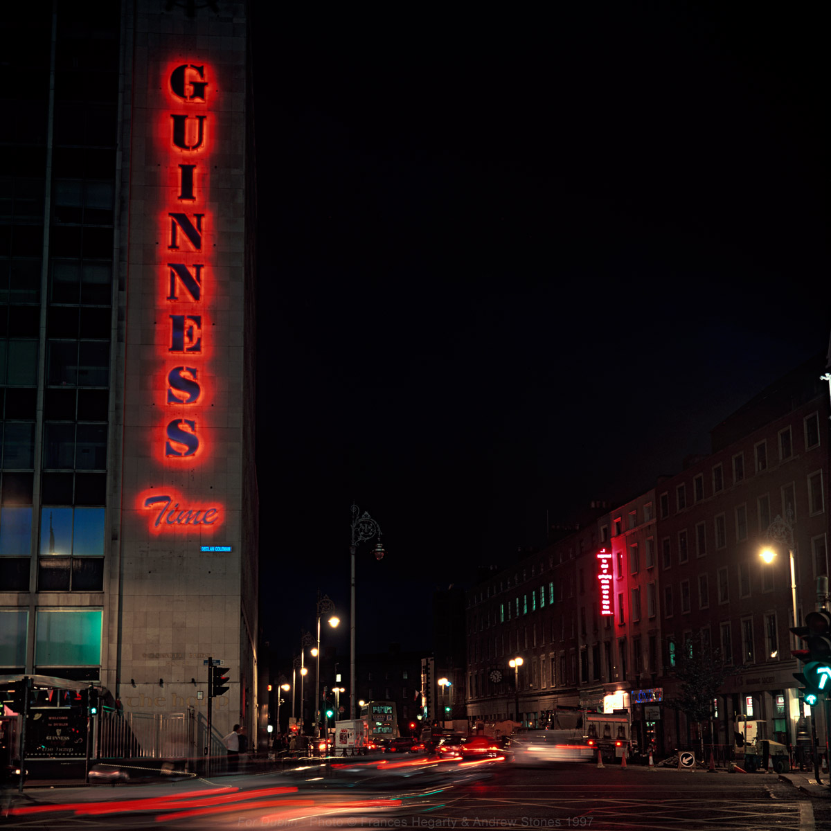 Hegarty & Stones - 'For Dublin' 1997 - nine manifestations in neon of James Joyce's Molly Bloom. View 7 of 14, O'Connell Bridge, D'Olier Street