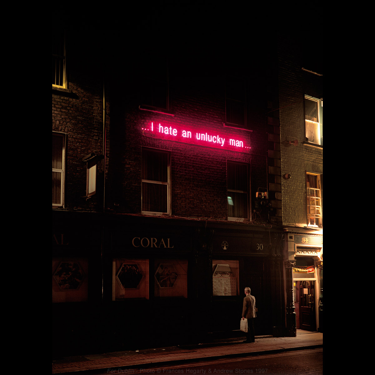 Hegarty & Stones - 'For Dublin' 1997 - nine manifestations in neon of James Joyce's Molly Bloom. View 9 of 14, Fleet Street