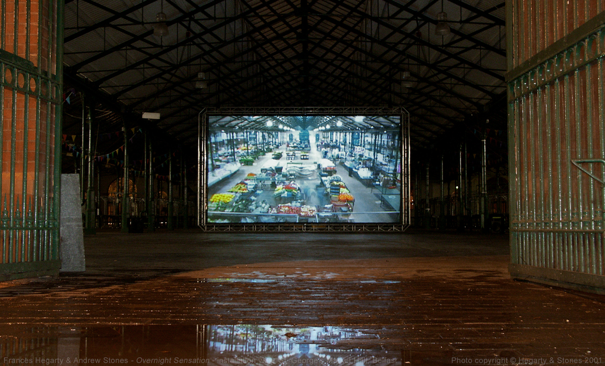 'Overnight Sensation' by Frances Hegarty & Andrew Stones - installation view, St. George's Market Hall, Belfast 2001